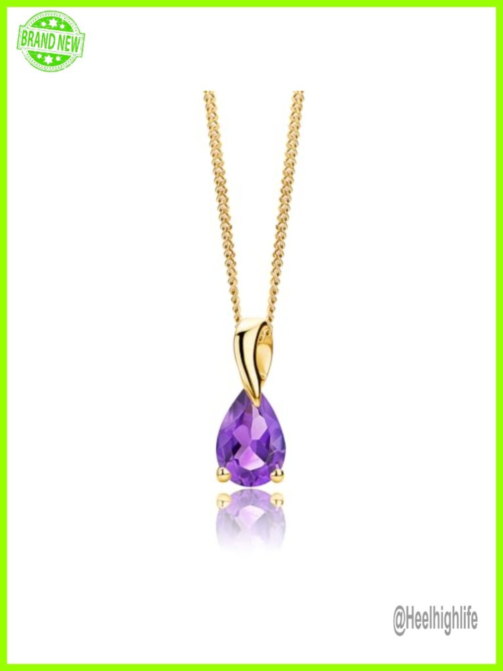 14K Yellow Gold Amethyst Pendant Necklace with Gold Plated Sterling Silver Chain